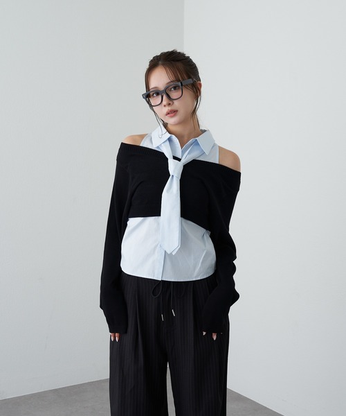 RAY CASSIN（レイカズン）の「アメスリタイ付シャツレイヤードニット（シャツ/ブラウス・レディース・ライトベージュ/ブルー系その他2/ブルー系その他3・FREE）」の12枚目の写真