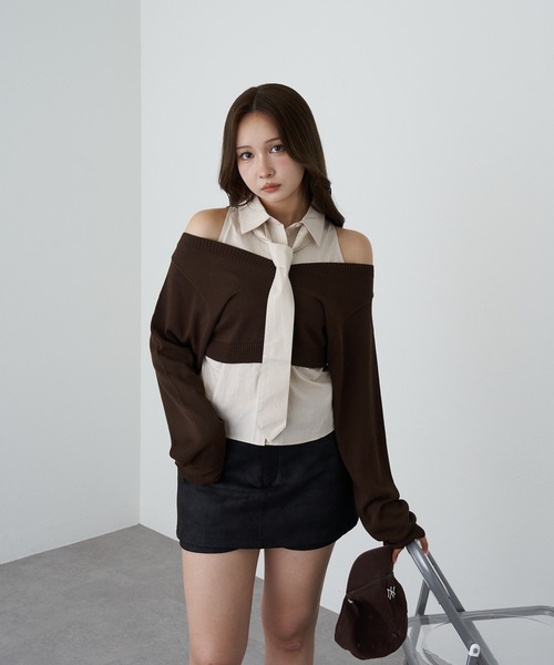 RAY CASSIN（レイカズン）の「アメスリタイ付シャツレイヤードニット（シャツ/ブラウス・レディース・ライトベージュ/ブルー系その他2/ブルー系その他3・FREE）」の20枚目の写真