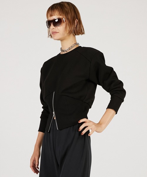 フロントジップショルダーパットスウェット / Front Zip Shoulder Pad