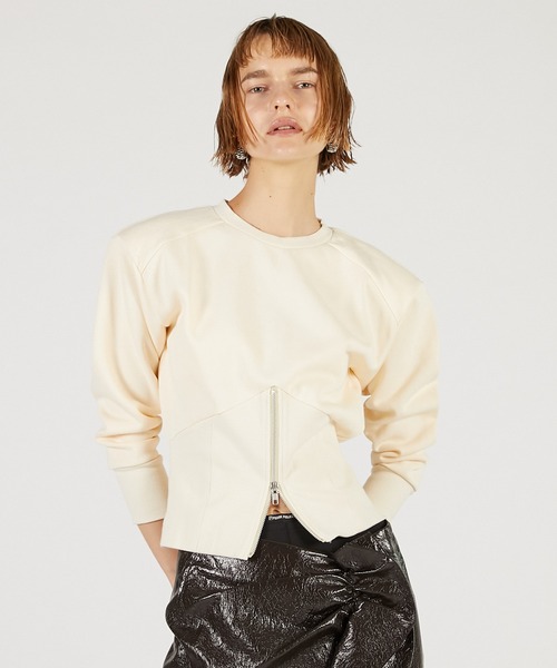 PRANK PROJECT（プランクプロジェクト）の「フロントジップショルダーパットスウェット / Front Zip Shoulder Pad Sweatshirt（スウェット・レディース・グレー/ブラック/アイボリー・FREE）」の21枚目の写真