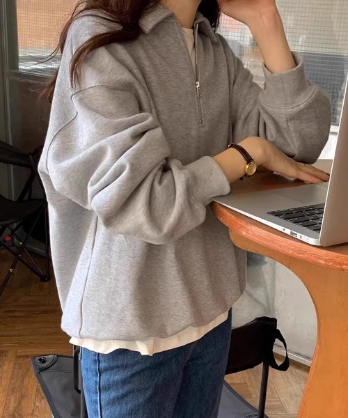 Teem Store(チームストア)の「ハーフジップスウェットシャツ(スウェット・レディース・ネイビー/グレー/ブラック/ライトグレー/チャコール・M/L)」の3枚目の写真