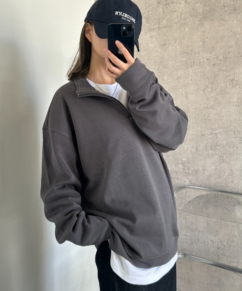 Teem Store(チームストア)の「ハーフジップスウェットシャツ(スウェット・レディース・ネイビー/グレー/ブラック/ライトグレー/チャコール・M/L)」の4枚目の写真