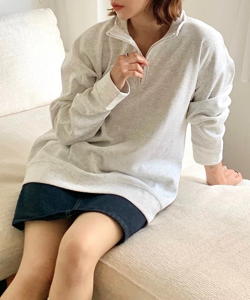 Teem Store(チームストア)の「ハーフジップスウェットシャツ(スウェット・レディース・ネイビー/グレー/ブラック/ライトグレー/チャコール・M/L)」の2枚目の写真
