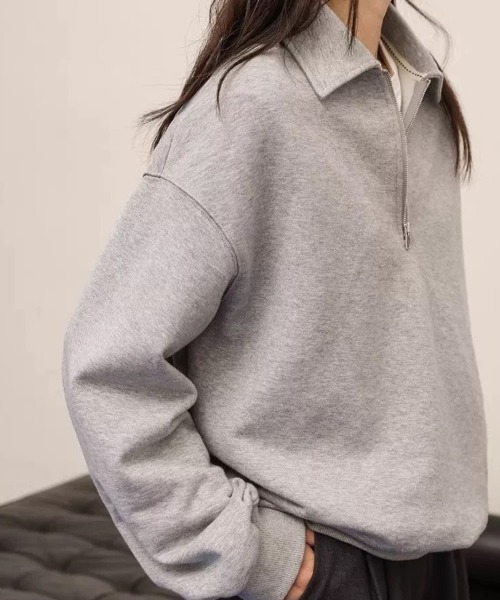 Teem Store(チームストア)の「ハーフジップスウェットシャツ(スウェット・レディース・ネイビー/グレー/ブラック/ライトグレー/チャコール・M/L)」の7枚目の写真