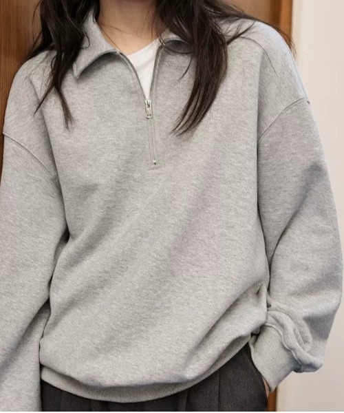 Teem Store(チームストア)の「ハーフジップスウェットシャツ(スウェット・レディース・ネイビー/グレー/ブラック/ライトグレー/チャコール・M/L)」の14枚目の写真