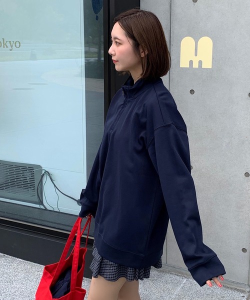 Teem Store(チームストア)の「ハーフジップスウェットシャツ(スウェット・レディース・ネイビー/グレー/ブラック/ライトグレー/チャコール・M/L)」の18枚目の写真