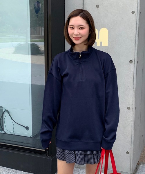Teem Store(チームストア)の「ハーフジップスウェットシャツ(スウェット・レディース・ネイビー/グレー/ブラック/ライトグレー/チャコール・M/L)」の19枚目の写真