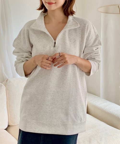 Teem Store(チームストア)の「ハーフジップスウェットシャツ(スウェット・レディース・ネイビー/グレー/ブラック/ライトグレー/チャコール・M/L)」の12枚目の写真