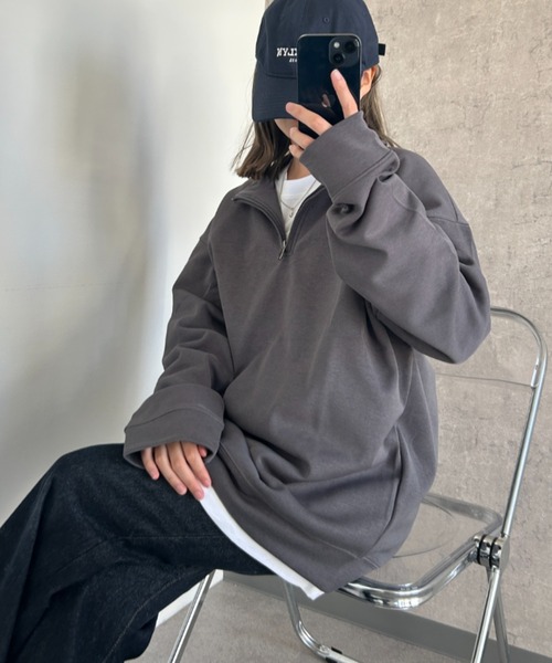 Teem Store(チームストア)の「ハーフジップスウェットシャツ(スウェット・レディース・ネイビー/グレー/ブラック/ライトグレー/チャコール・M/L)」の17枚目の写真