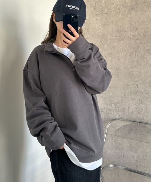 Teem Store(チームストア)の「ハーフジップスウェットシャツ(スウェット・レディース・ネイビー/グレー/ブラック/ライトグレー/チャコール・M/L)」の15枚目の写真