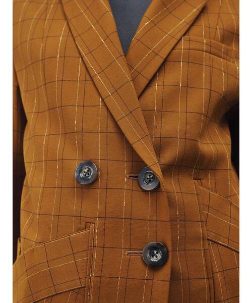 UN3D.（アンスリード）の「LINE CHECK INSERT DESIGN JK / ラインチェックインサートデザインジャケット（テーラードジャケット・レディース・キャメル/グレー・38/36）」の4枚目の写真