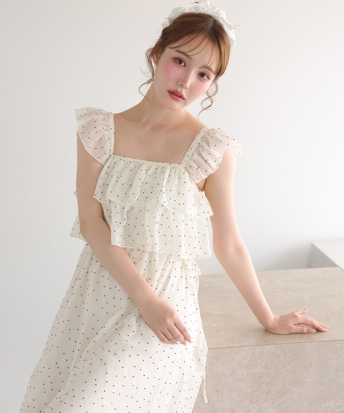 one after another NICE CLAUP(ワンアフターアナザーナイスクラップ)の「サイドリボンキャミワンピース(ワンピース・レディース・ドット/ブラック/ブラック系その他/ブラウン・FREE)」の11枚目の写真
