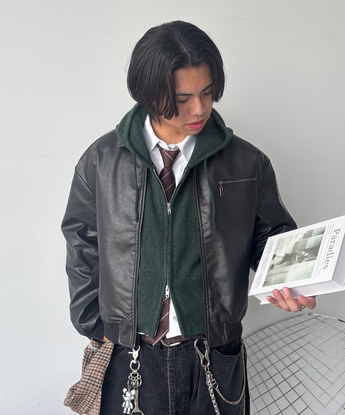 MandO（Auntie Rosa）（エムオー）の「ショート丈ニットジップフーディ/ニットパーカー（ニット/セーター・メンズ・ブラック/グリーン・LARGE/MEDIUM）」の9枚目の写真