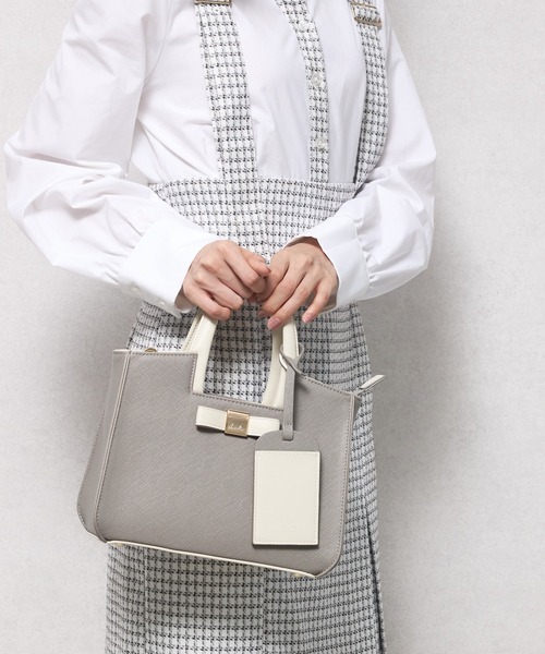 dazzlin（ダズリン）の「【dazzlin/ダズリン】バレッタリボン　カードケース付 両アオリポケット　花柄裏地トートバッグ／500mlペットボトル収納可（トートバッグ・レディース・ベージュ/ダークブラウン/ブラック×ホワイト/ブラック/グレー・FREE）」の3枚目の写真