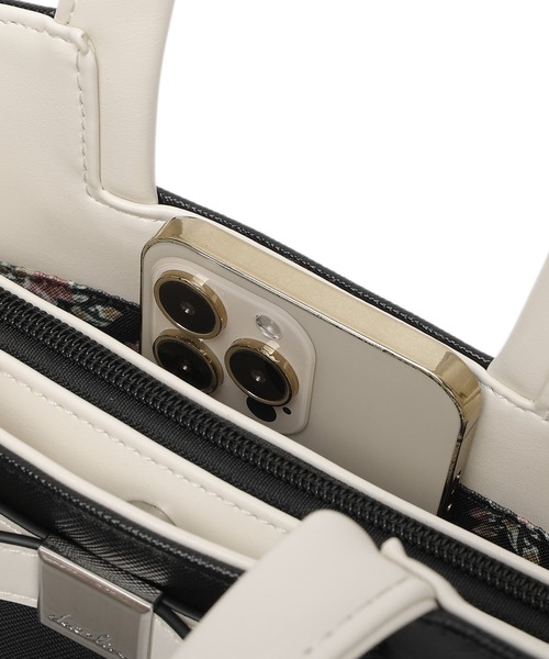 dazzlin（ダズリン）の「【dazzlin/ダズリン】バレッタリボン　カードケース付 両アオリポケット　花柄裏地トートバッグ／500mlペットボトル収納可（トートバッグ・レディース・ベージュ/ダークブラウン/ブラック×ホワイト/ブラック/グレー・FREE）」の13枚目の写真