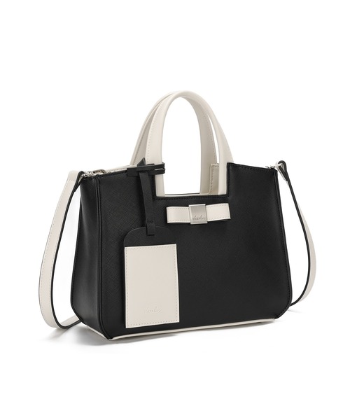 dazzlin（ダズリン）の「【dazzlin/ダズリン】バレッタリボン　カードケース付 両アオリポケット　花柄裏地トートバッグ／500mlペットボトル収納可（トートバッグ・レディース・ベージュ/ダークブラウン/ブラック×ホワイト/ブラック/グレー・FREE）」の22枚目の写真