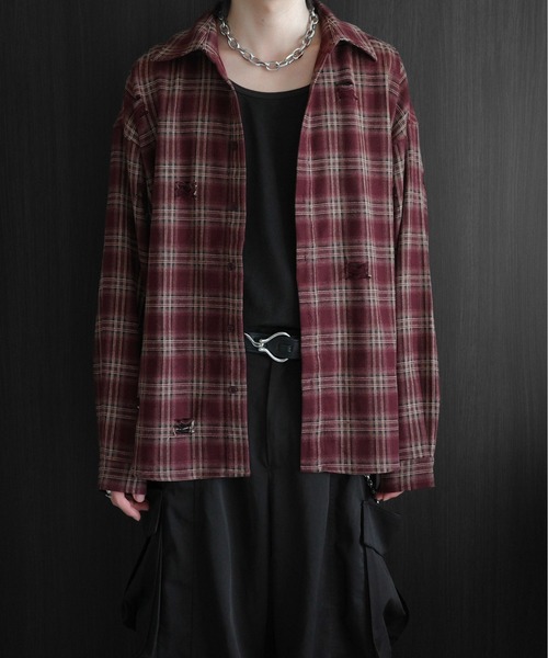 KUUUPY（クーピー）の「Distressed Ombre Check Shirt - ダメージオンブレチェックシャツ（シャツ/ブラウス・メンズ・ブラック/レッド/ネイビー・LARGE/MEDIUM/SMALL）」の14枚目の写真