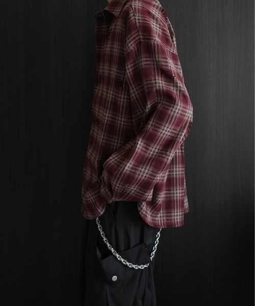 KUUUPY（クーピー）の「Distressed Ombre Check Shirt - ダメージオンブレチェックシャツ（シャツ/ブラウス・メンズ・ブラック/レッド/ネイビー・LARGE/MEDIUM/SMALL）」の12枚目の写真