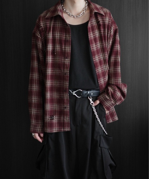 KUUUPY（クーピー）の「Distressed Ombre Check Shirt - ダメージオンブレチェックシャツ（シャツ/ブラウス・メンズ・ブラック/レッド/ネイビー・LARGE/MEDIUM/SMALL）」の15枚目の写真