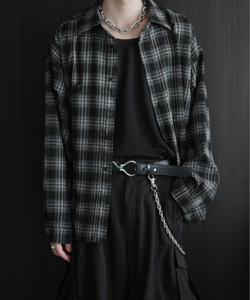 KUUUPY（クーピー）の「Distressed Ombre Check Shirt - ダメージオンブレチェックシャツ（シャツ/ブラウス・メンズ・ブラック/レッド/ネイビー・LARGE/MEDIUM/SMALL）」の7枚目の写真