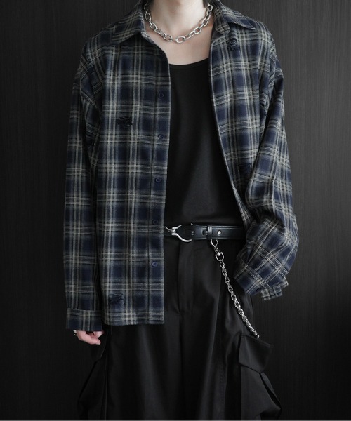 KUUUPY（クーピー）の「Distressed Ombre Check Shirt - ダメージオンブレチェックシャツ（シャツ/ブラウス・メンズ・ブラック/レッド/ネイビー・LARGE/MEDIUM/SMALL）」の18枚目の写真