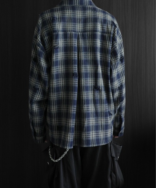 KUUUPY（クーピー）の「Distressed Ombre Check Shirt - ダメージオンブレチェックシャツ（シャツ/ブラウス・メンズ・ブラック/レッド/ネイビー・LARGE/MEDIUM/SMALL）」の20枚目の写真