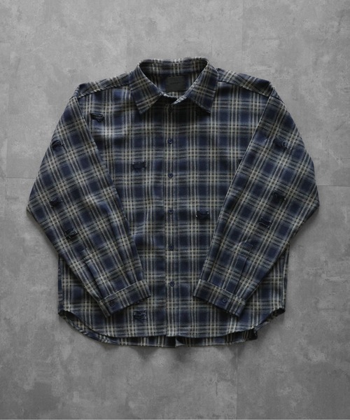 KUUUPY（クーピー）の「Distressed Ombre Check Shirt - ダメージオンブレチェックシャツ（シャツ/ブラウス・メンズ・ブラック/レッド/ネイビー・LARGE/MEDIUM/SMALL）」の22枚目の写真