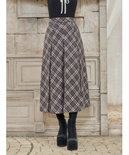 ダーリッチ マルチカラーチェックミディスカート チャコールグレー S