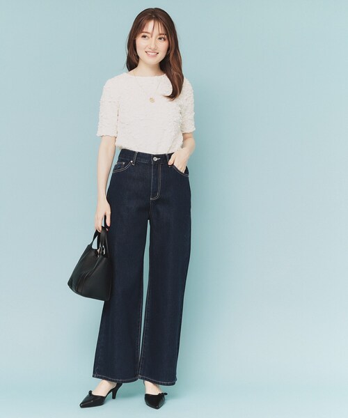 index（インデックス）の「ジャカードコンパクトトップス【洗濯機洗い可】（Tシャツ/カットソー・レディース・オフホワイト/ブラック/イエロー系その他・00）」の5枚目の写真