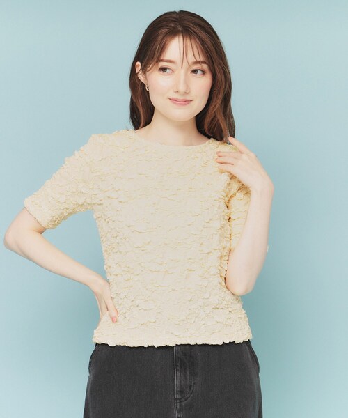 index（インデックス）の「ジャカードコンパクトトップス【洗濯機洗い可】（Tシャツ/カットソー・レディース・オフホワイト/ブラック/イエロー系その他・00）」の18枚目の写真