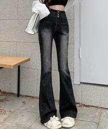 SHEPP（シープ）の「【25年秋冬新作】ウエストボタンデザイン デニムフレアスキニー（デニムパンツ）」