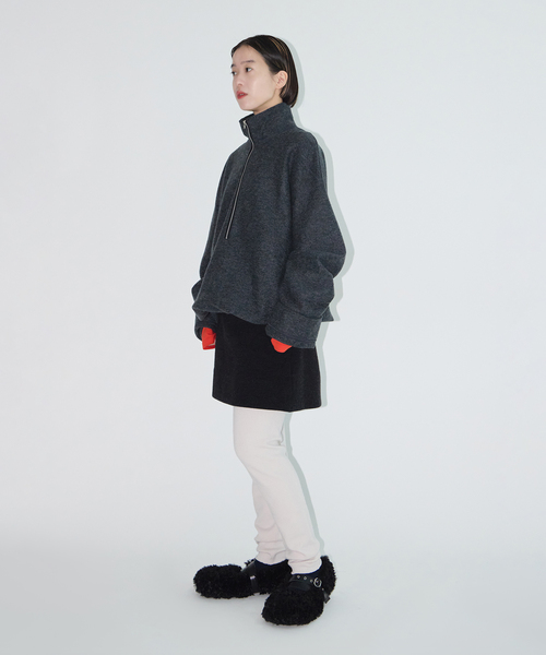 CITYSHOP（シティーショップ）の「FELTED WOOL HALF ZIP TOP：カットソー（Tシャツ/カットソー・レディース・ホワイト/チャコールグレー・FREE）」の3枚目の写真