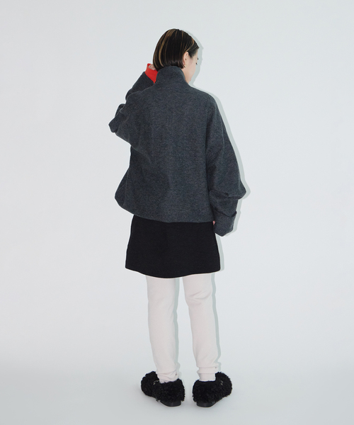 CITYSHOP（シティーショップ）の「FELTED WOOL HALF ZIP TOP：カットソー（Tシャツ/カットソー・レディース・ホワイト/チャコールグレー・FREE）」の4枚目の写真