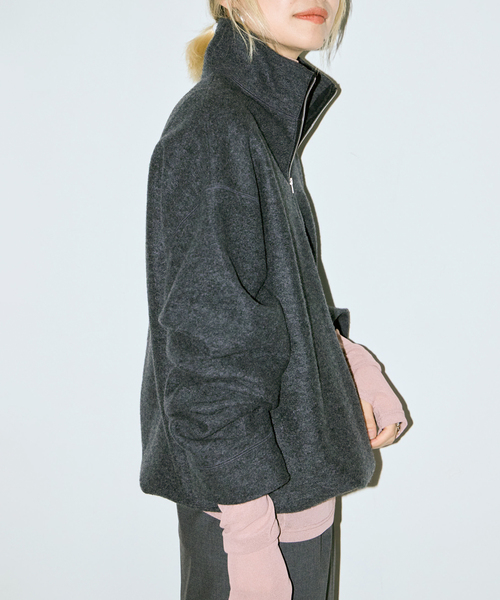 CITYSHOP（シティーショップ）の「FELTED WOOL HALF ZIP TOP：カットソー（Tシャツ/カットソー・レディース・ホワイト/チャコールグレー・FREE）」の6枚目の写真