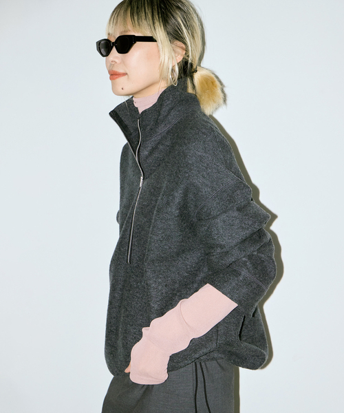 CITYSHOP（シティーショップ）の「FELTED WOOL HALF ZIP TOP：カットソー（Tシャツ/カットソー・レディース・ホワイト/チャコールグレー・FREE）」の7枚目の写真