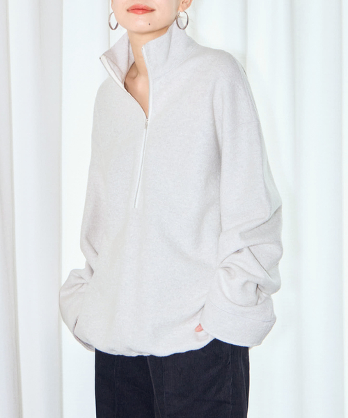 CITYSHOP（シティーショップ）の「FELTED WOOL HALF ZIP TOP：カットソー（Tシャツ/カットソー・レディース・ホワイト/チャコールグレー・FREE）」の10枚目の写真