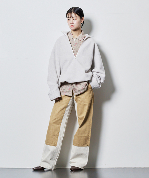 CITYSHOP（シティーショップ）の「FELTED WOOL HALF ZIP TOP：カットソー（Tシャツ/カットソー・レディース・ホワイト/チャコールグレー・FREE）」の12枚目の写真