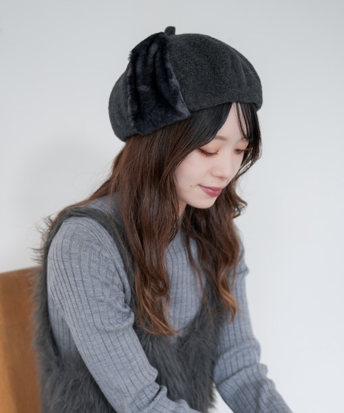 Ruben(ルーベン)の「FUR COMBI BERET/ファー コンビベレー帽(ハンチング/ベレー帽・レディース・ブラック/ベージュ/テラコッタ・FREE)」の2枚目の写真
