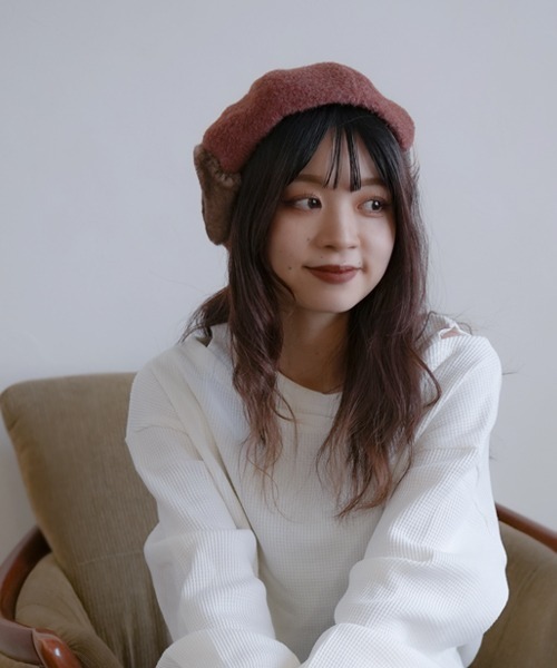 Ruben(ルーベン)の「FUR COMBI BERET/ファー コンビベレー帽(ハンチング/ベレー帽・レディース・ブラック/ベージュ/テラコッタ・FREE)」の5枚目の写真