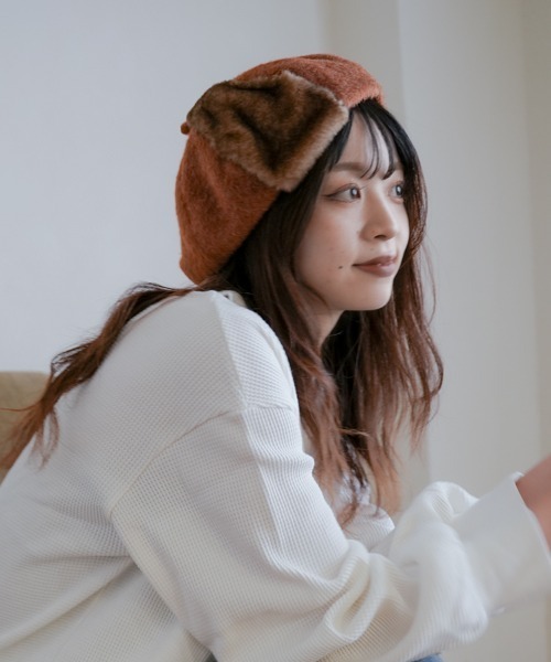 Ruben(ルーベン)の「FUR COMBI BERET/ファー コンビベレー帽(ハンチング/ベレー帽・レディース・ブラック/ベージュ/テラコッタ・FREE)」の4枚目の写真