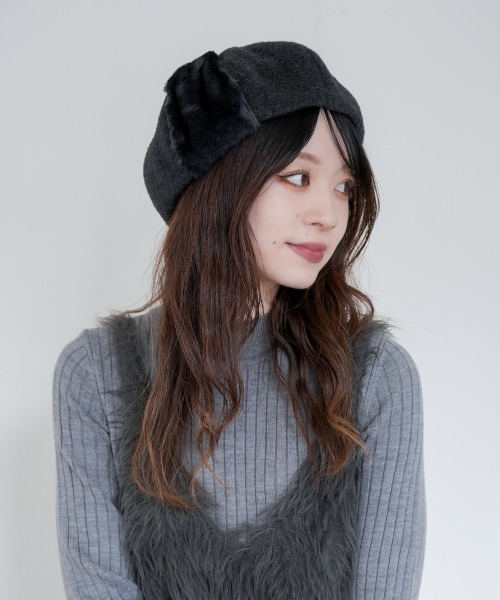 Ruben(ルーベン)の「FUR COMBI BERET/ファー コンビベレー帽(ハンチング/ベレー帽・レディース・ブラック/ベージュ/テラコッタ・FREE)」の8枚目の写真