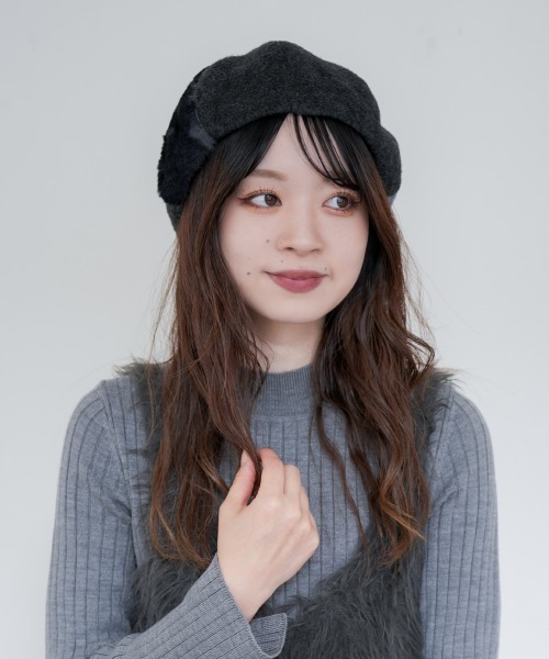 Ruben(ルーベン)の「FUR COMBI BERET/ファー コンビベレー帽(ハンチング/ベレー帽・レディース・ブラック/ベージュ/テラコッタ・FREE)」の9枚目の写真