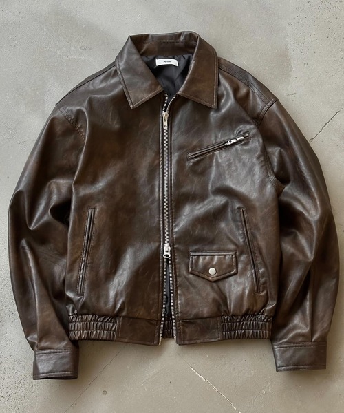 Perushu（ペルーシュ）の「ヴィンテージライク 合成皮革ジャケット（ブルゾン・メンズ・ブラック/ブラウン/ボルドー・SMALL/MEDIUM/LARGE）」の3枚目の写真