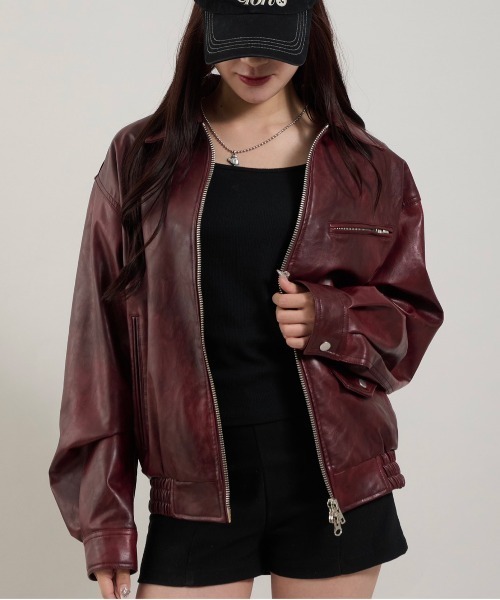 セール】ヴィンテージライク 合成皮革ジャケット（ブルゾン）｜Perushu