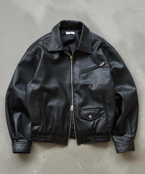 Perushu（ペルーシュ）の「ヴィンテージライク 合成皮革ジャケット（ブルゾン・メンズ・ブラック/ブラウン/ボルドー・SMALL/MEDIUM/LARGE）」の2枚目の写真
