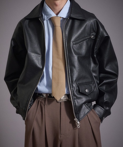 Perushu（ペルーシュ）の「ヴィンテージライク 合成皮革ジャケット（ブルゾン・メンズ・ブラック/ブラウン/ボルドー・SMALL/MEDIUM/LARGE）」の14枚目の写真