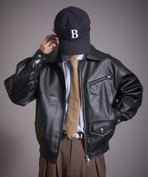 Perushu（ペルーシュ）の「ヴィンテージライク 合成皮革ジャケット（ブルゾン・メンズ・ブラック/ブラウン/ボルドー・SMALL/MEDIUM/LARGE）」の16枚目の写真