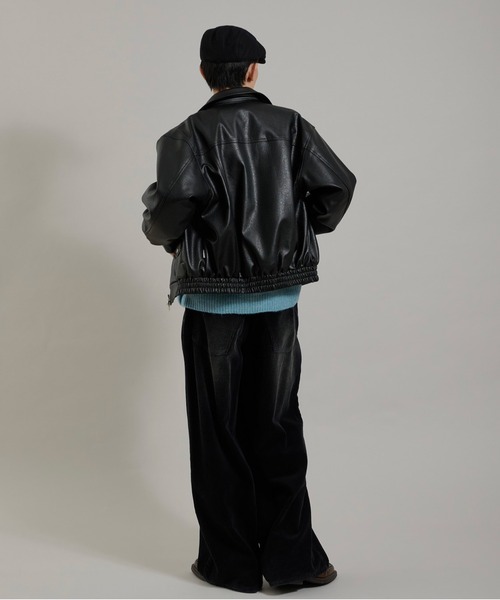 Perushu（ペルーシュ）の「ヴィンテージライク 合成皮革ジャケット（ブルゾン・メンズ・ブラック/ブラウン/ボルドー・SMALL/MEDIUM/LARGE）」の11枚目の写真