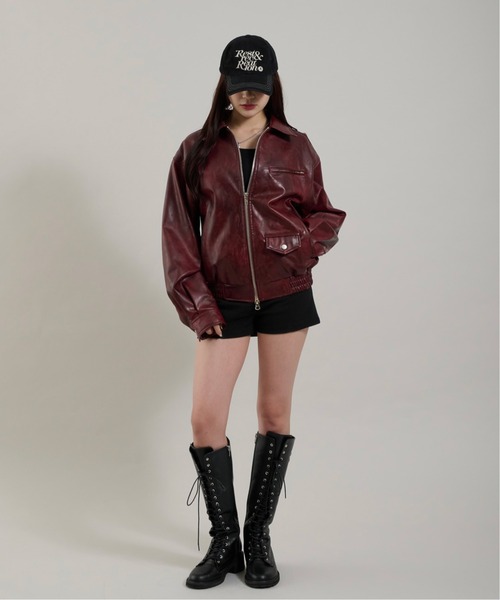 Perushu（ペルーシュ）の「ヴィンテージライク 合成皮革ジャケット（ブルゾン・メンズ・ブラック/ブラウン/ボルドー・SMALL/MEDIUM/LARGE）」の13枚目の写真