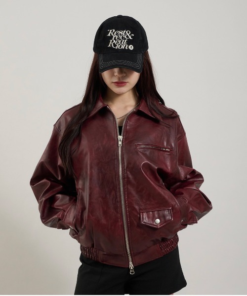 Perushu（ペルーシュ）の「ヴィンテージライク 合成皮革ジャケット（ブルゾン・メンズ・ブラック/ブラウン/ボルドー・SMALL/MEDIUM/LARGE）」の12枚目の写真